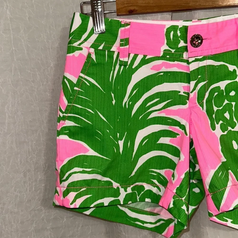 Lilly Pulitzer 00 5” The Callahan 💯 Cotton 4 Pocket White Green Pink Shorts